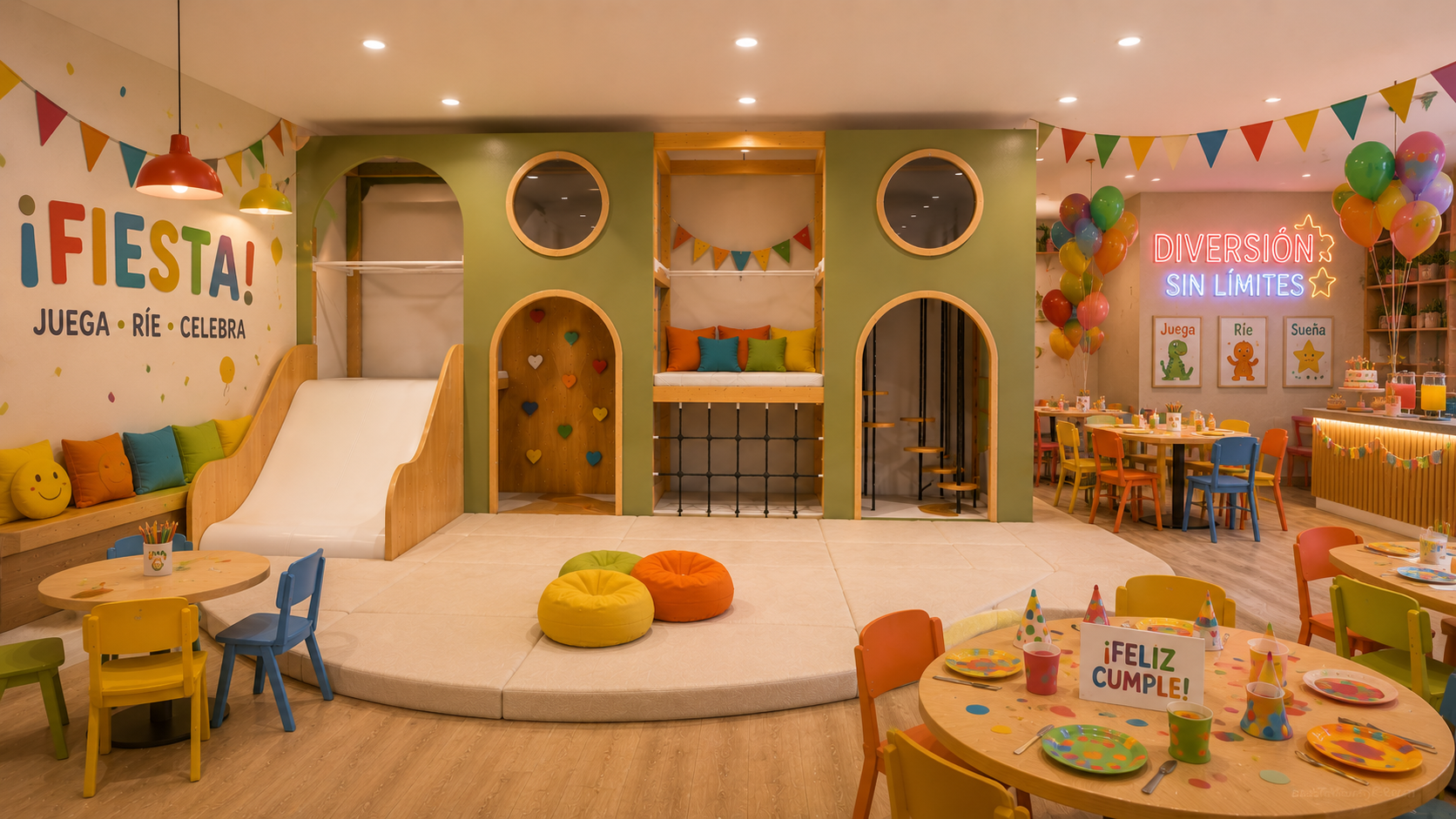 Atmosfera Wood Play Tower M — Vibrante, setor Festas